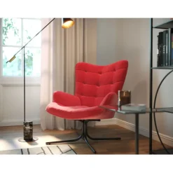 KARE Design Meubles>Fauteuil pivotant Oscar velours rouge