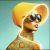 KARE Design Accessoires>Tableau encadré LED Sun Hat Woman jaune 80x80cm