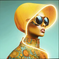 KARE Design Accessoires>Tableau encadré LED Sun Hat Woman jaune 80x80cm