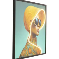 KARE Design Accessoires>Tableau encadré LED Sun Hat Woman jaune 80x80cm