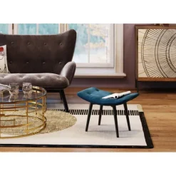 KARE Design Meubles>Tabouret Black Vicky velours bleu pétrole 59x37cm