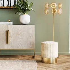 KARE Design Meubles>Tabouret Cherry Beige velours cotelé laiton Ø35cm