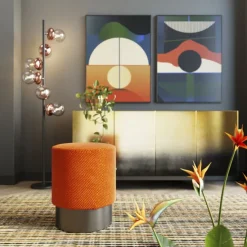 KARE Design Meubles>Tabouret Jody orange - Mesh noir Ø35cm